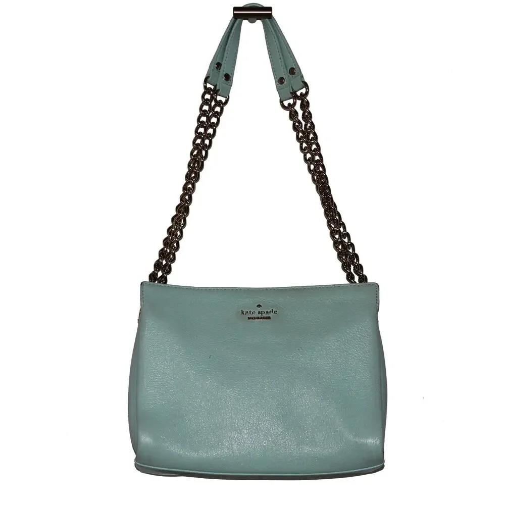 Kate Spade Baby Blue Leather Shoulder Bag with Gold Chain